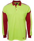 Jb's Wear Work Wear Lime/Red / XS JB'S Hi-Vis Long Sleeve Arm Panel Polo 6AP4L