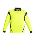 SYZMIK Men’s Hi Vis Aztec Polo - Long Sleeve ZH249 Work Wear Syzmik Yellow/Navy XS 