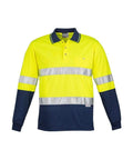 SYZMIK Men’s Hi Vis Spliced Polo - Long Sleeve Hoop Taped ZH235 Work Wear Syzmik Yellow/Navy S 