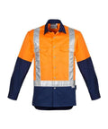 SYZMIK Men’s Hi-Vis Spliced Shoulder Taped Industrial Shirt ZW124 Work Wear Syzmik Orange/Navy S 