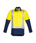 SYZMIK Men’s Hi-Vis Spliced Shoulder Taped Industrial Shirt ZW124 Work Wear Syzmik Yellow/Navy S 