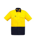 SYZMIK Men’s Rugged Cooling Hi-Vis Spliced S/S Shirt ZW815 Work Wear Syzmik Yellow/Navy XXS 