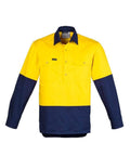 SYZMIK mens hi vis closed front l/s shirt zw560 Work Wear Syzmik Yellow/Navy XXS 