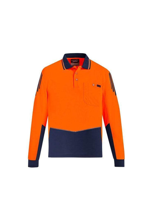 SYZMIK mens hi vis flux l/s polo zh310 Work Wear Syzmik Orange/Navy 7XL 