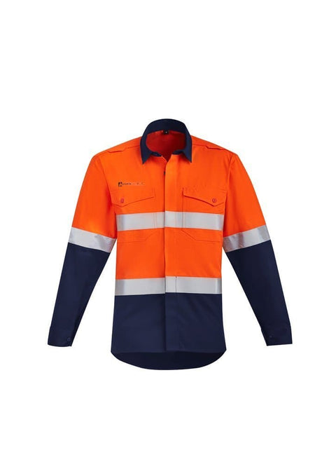 SYZMIK orange flame hrc-2 hoop taped open front spliced shirt ZW140 Work Wear Syzmik Orange/Navy 7XL 