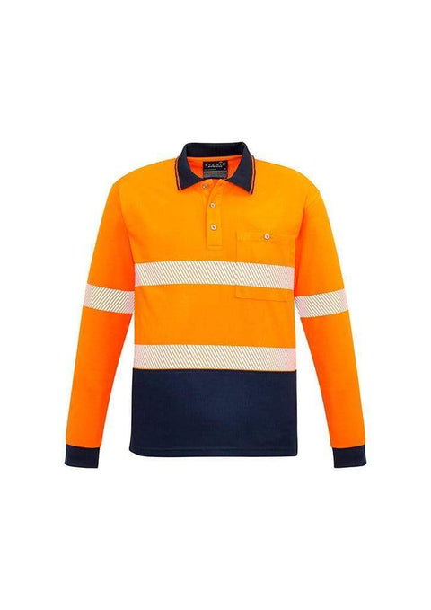 SYZMIK Unisex Hi Vis Segmented L/S Polo - Hoop Taped ZH530 Work Wear Syzmik Orange/Navy XXS 