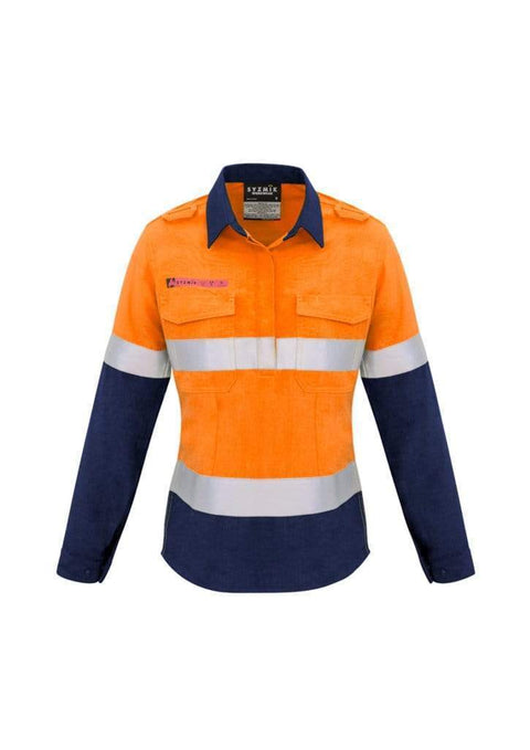 SYZMIK Women’s Closed Front Hoop Taped Spliced Shirt ZW131 Work Wear Syzmik Orange/Navy 8 