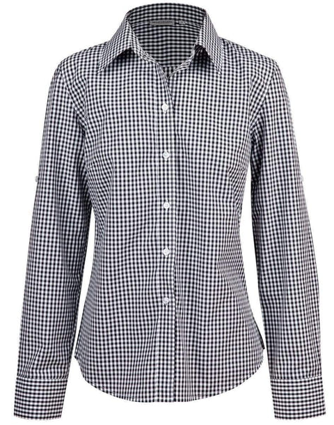 Winning Spirit Ladies’ Gingham Check Long Sleeve Shirt M8300L Corporate Wear Winning Spirit Black/White 6 