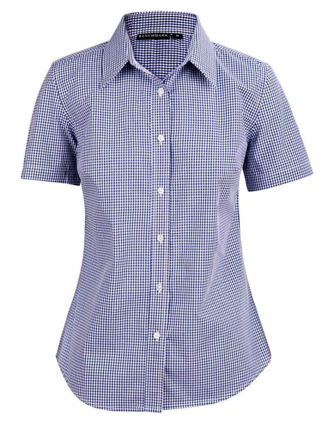 Winning Spirit Ladies’ Two Tone Gingham Short Sleeve Shirt M8320 Corporate Wear Winning Spirit Black/White/Navy 6 