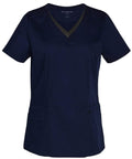 Winning Spirit Ladies V-neck Contrast Trim Scrubs Top M7660 Health & Beauty Winning Spirit Navy/Charcoal 2XS 