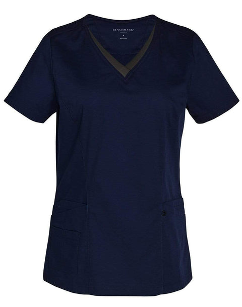 Winning Spirit Ladies V-neck Contrast Trim Scrubs Top M7660 Health & Beauty Winning Spirit Navy/Charcoal 2XS 