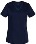 Winning Spirit Ladies V-neck Contrast Trim Scrubs Top M7660 Health & Beauty Winning Spirit Navy/Teal 2XS 