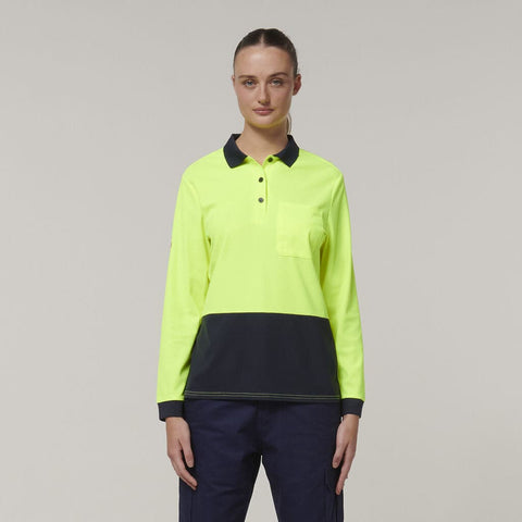 Hard Yakka Women's Long Sleeve Hi Vis Polo Shirt Y08603