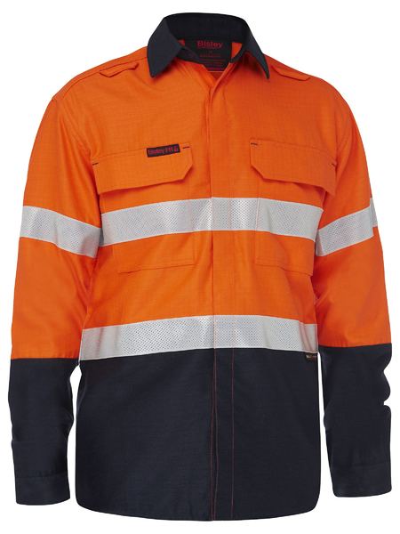 Bisley Workwear Apex 185 Taped Hi Vis Fire Retardant Ripstop Vented Shirt BS8438T - Flash Uniforms 