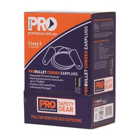 Pro Choice Pro-bullet Pu Earplugs Corded - Box Of 100 - EPOC