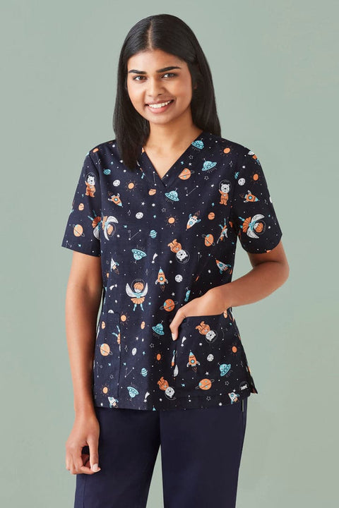 Women's Printed Space Party Scrub Top CST148LS