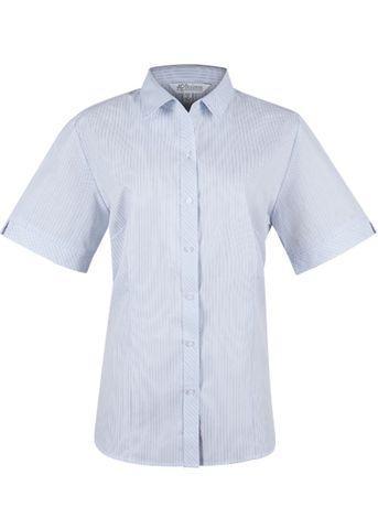Aussie Pacific Ladies Bayview Short Sleeve Shirt 2906S Corporate Wear Aussie Pacific White/Sky 4 