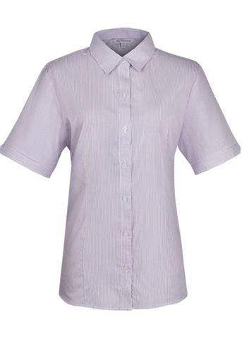 Aussie Pacific Ladies Henley Short Sleeve Shirt 2900S Corporate Wear Aussie Pacific White/Purple 4 