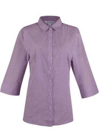 Aussie Pacific Ladies Toorak 3/4 Sleeve Shirt 2901T Corporate Wear Aussie Pacific Purple/White 4 
