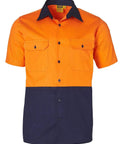 Australian Industrial Wear Work Wear Fluoro Orange/Navy / S COTTON DRILL safety shirt SW53