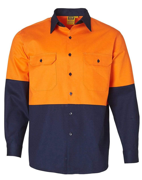 Australian Industrial Wear Work Wear Fluoro Orange/Navy / S COTTON DRILL safety shirt SW54