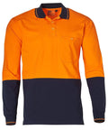 Australian Industrial Wear Work Wear Fluoro Orange/Navy / S Cotton Jersey two tone Long Sleeve Safety Polo SW36