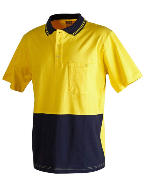 Australian Industrial Wear Work Wear Fluoro Yellow/Navy / S Cotton Jersey Two Tone Safety Polo SW35