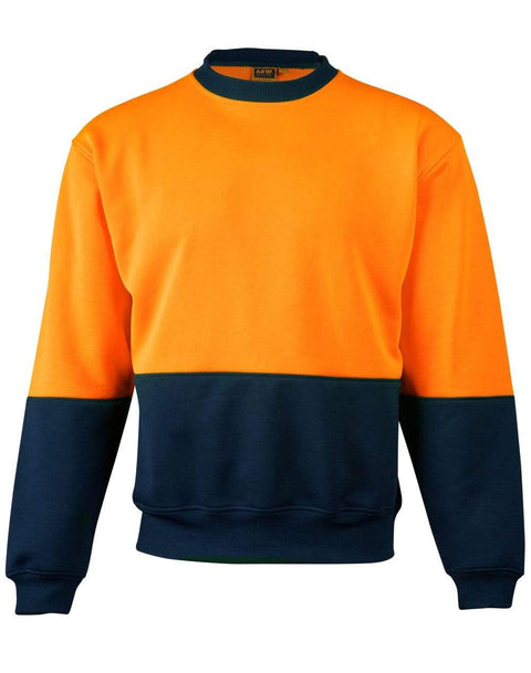 Australian Industrial Wear Work Wear Fluoro Orange/Navy / S HI-VIS 2 TONE CREW NECK SW09