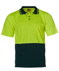 Australian Industrial Wear Work Wear Fluoro Yellow/Bottle / S High Visibility CoolDry Short Sleeve Polo SW01CD