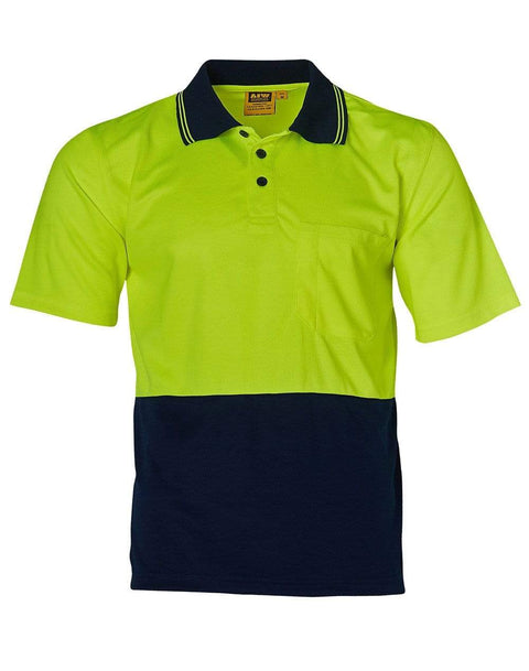Australian Industrial Wear Work Wear Fluoro Yellow/Navy / S High Visibility CoolDry Short Sleeve Polo SW01CD