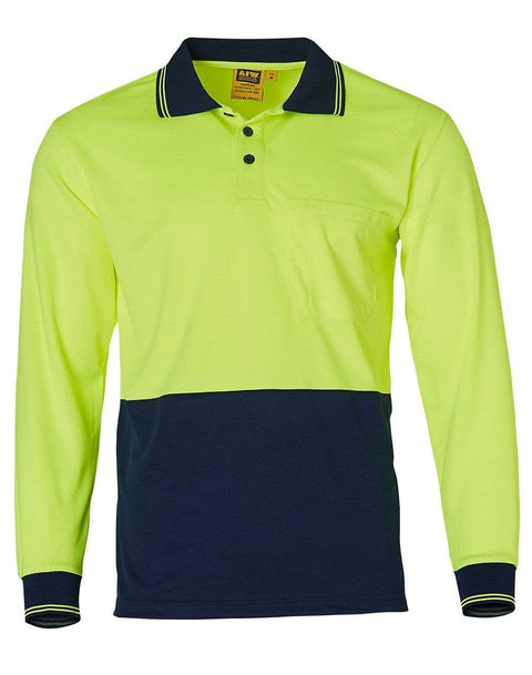 Australian Industrial Wear Work Wear Fluoro Yellow/Navy / S High Visibility Long Sleeve Polo SW05CD