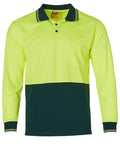 Australian Industrial Wear Work Wear Fluoro Yellow/Bottle / S High Visibility Long Sleeve Polo SW05CD