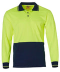 Australian Industrial Wear Work Wear Fluoro Yellow/Navy / S High Visibility Long Sleeve Polo SW05TD