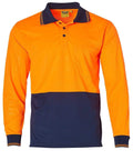 Australian Industrial Wear Work Wear Fluoro Orange/Navy / S High Visibility Long Sleeve Polo SW05TD