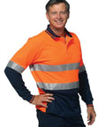 Australian Industrial Wear Work Wear Fluoro Orange/Reflective Silver/Navy / S LONG SLEEVE SAFERY POLO SW21A