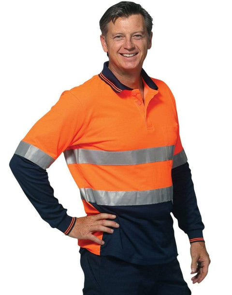 Australian Industrial Wear Work Wear Fluoro Orange/Reflective Silver/Navy / S LONG SLEEVE SAFERY POLO SW21A