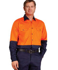 Australian Industrial Wear Work Wear Fluoro Orange/Navy / S LONG SLEEVE SAFETY SHIRT SW58