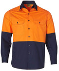 Australian Industrial Wear Work Wear Fluoro Orange/Navy / S long sleeve SAFETY SHIRT SW58