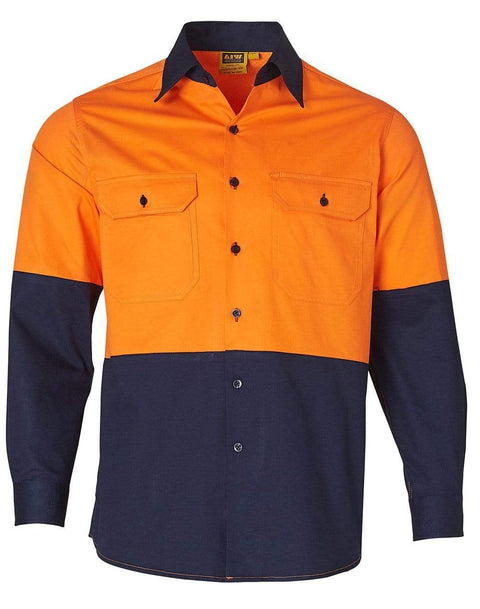 Australian Industrial Wear Work Wear Fluoro Orange/Navy / S long sleeve SAFETY SHIRT SW58