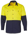 Australian Industrial Wear Work Wear Fluoro Yellow/Navy / S long sleeve SAFETY SHIRT SW58