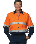 Australian Industrial Wear Work Wear Fluoro Orange/Navy / S LONG SLEEVE SAFETY SHIRT SW60