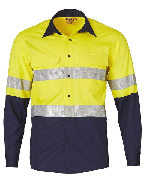 Australian Industrial Wear Work Wear Yellow/Navy / 2XS long sleeve SAFETY SHIRT SW69