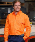 Australian Industrial Wear Work Wear Fluoro Orange / S MEN'S HI-VIS L/S DRILL SHIRT SW51