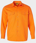 Australian Industrial Wear Work Wear Fluoro Orange / S Men's HI-VIS L/S DRILL SHIRT SW51