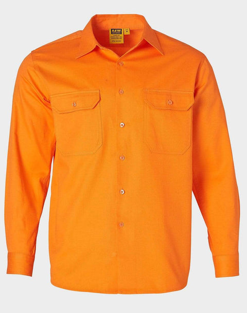 Australian Industrial Wear Work Wear Fluoro Orange / S Men's HI-VIS L/S DRILL SHIRT SW51