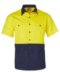 Australian Industrial Wear Work Wear Fluoro Yellow/Navy / S SHORT SLEEVE SAFETY SHIRT SW57