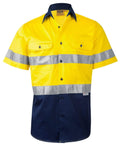 Australian Industrial Wear Work Wear Fluoro Yellow/Navy / S SHORT SLEEVE SAFETY SHIRT SW59
