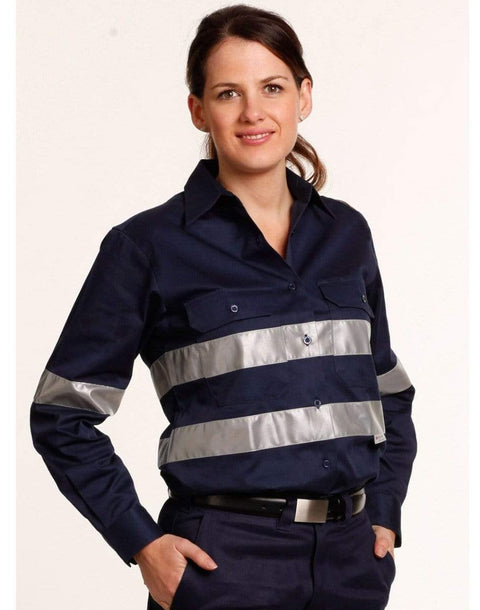 Australian Industrial Wear Work Wear Navy / 8 WOMEN'S COTTON DRILL WORK SHIRT WITH 3M TAPES WT08HV