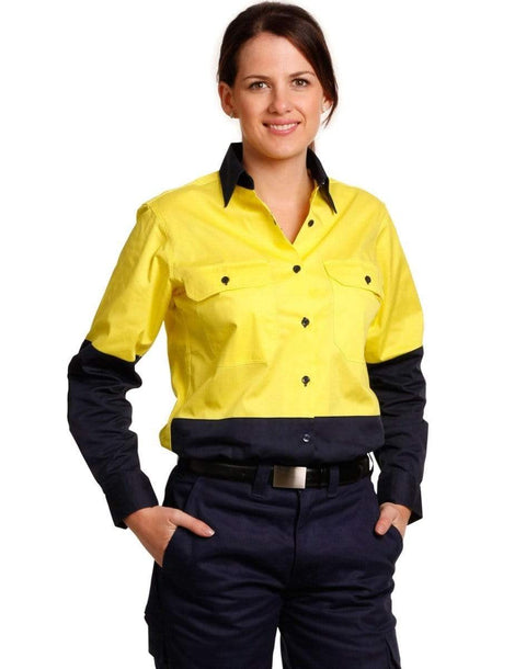 Australian Industrial Wear Work Wear Fluoro Orange/Navy / 8 WOMEN'S LONG SLEEVE SAFETY SHIRT SW64