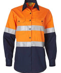 Australian Industrial Wear Work Wear Fluoro Orange/Navy / 8 Women's LONG SLEEVE SAFETY SHIRT SW65